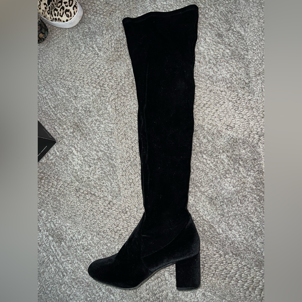 Velvet thigh high boots